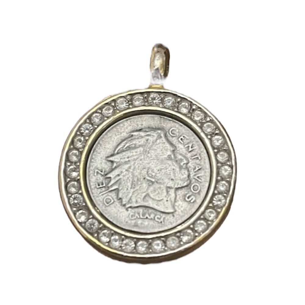 DAVID GRAU Vintage 1980's Gold and Silver Etruscan Rhinestone Pendant